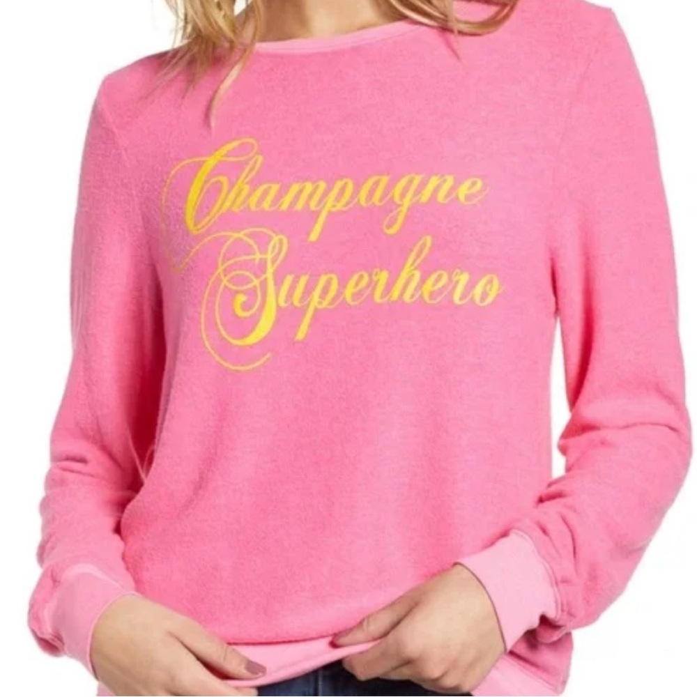 Y2k Vintage Wildfox Champagne Superhero Graphic Relaxed Sweatshirt